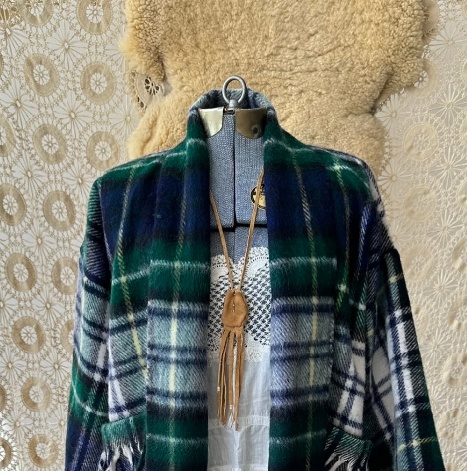 Green plaid fashion wool jacket