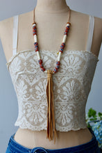 Load image into Gallery viewer, The Highlands Foundry Coral Flower Trade Bead + Deerskin Necklace THF94