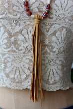 Load image into Gallery viewer, The Highlands Foundry Coral Flower Trade Bead + Deerskin Necklace THF94