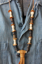Load image into Gallery viewer, The Highlands Foundry Indigo Trade bead +Deerskin Fringe Necklace THF93