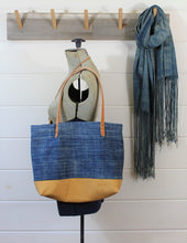 Load image into Gallery viewer, Indigo + Leather Tote