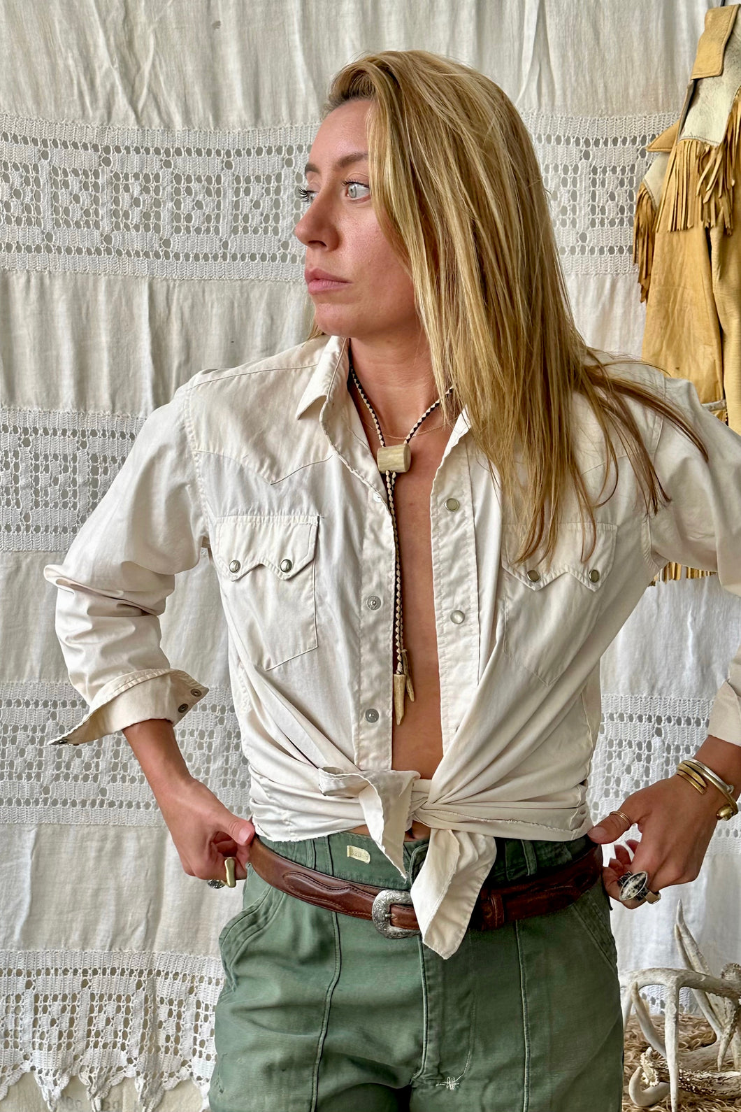 HF228 Vintage Tan Western Shirt Selected By The Highlands Foundry