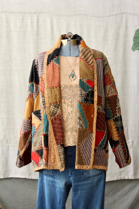 HF162 The Highlands Foundry Brown Multi Crazy Quilt Coat