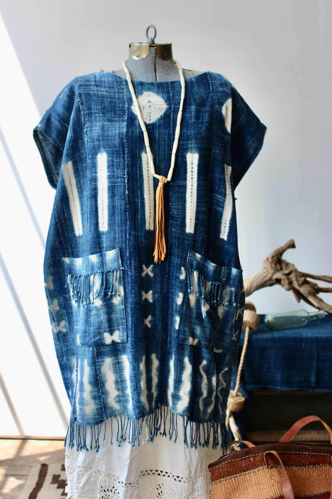 The Highlands Foundry Medium Indigo Shibori Tunic Dress THF12