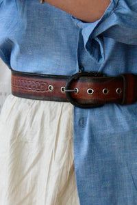 HF202 Vintage Tooled Leather Belt selected by The Highlands Foundry