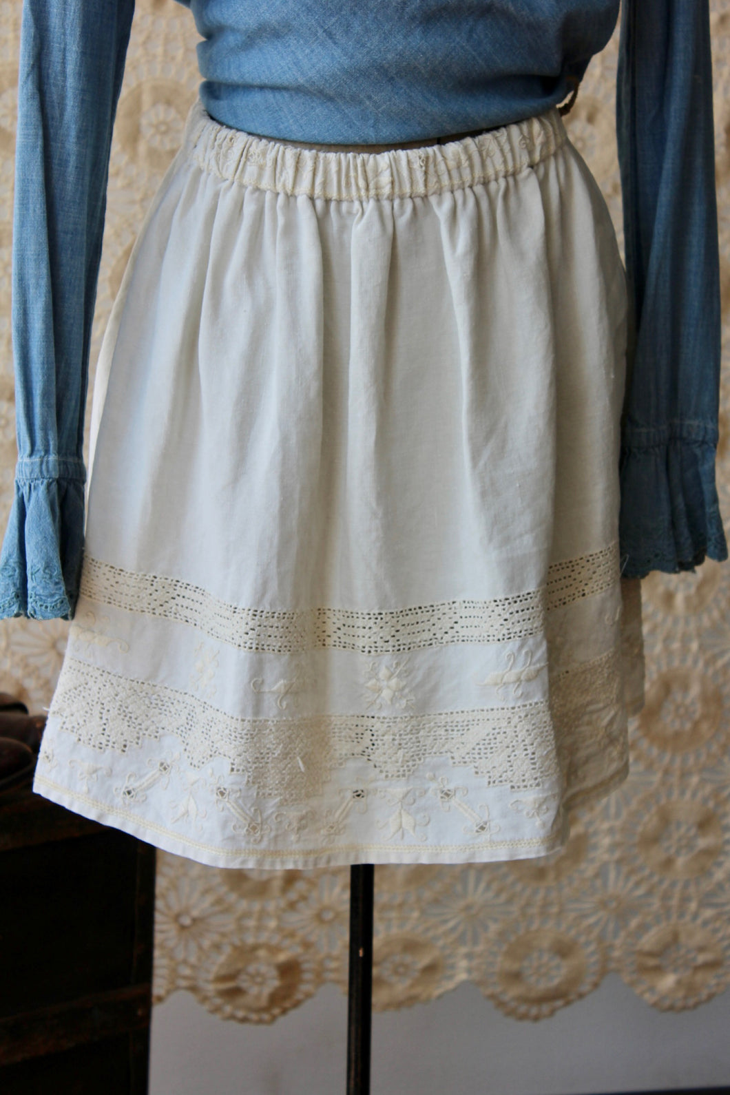 The Highlands Foundry Heirloom Midi Linen Embroidered Skirt THF97