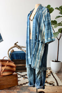 The Highlands Foundry Long Indigo Shibori Duster THF6