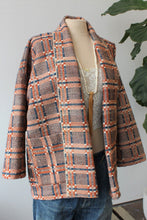 Load image into Gallery viewer, The Highlands Foundry Indigo + Orange Overshot Coverlet Coat THF138