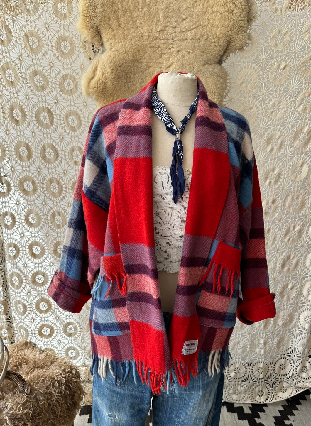 The Highlands Foundry Heritage Red Plaid Blanket Coat