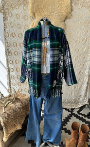 The Highlands Foundry Heritage Navy/Green Plaid Blanket Coat