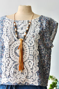 The Highlands Foundry Heirloom Print + Crochet Top THF49