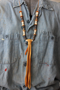 The Highlands Foundry Indigo Trade bead +Deerskin Fringe Necklace THF93