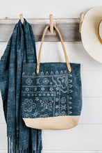 Load image into Gallery viewer, Indigo Batik + Leather Tote