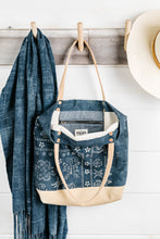 Load image into Gallery viewer, Indigo Batik + Leather Tote