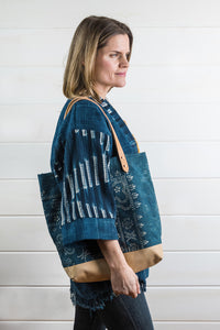 Indigo Batik + Leather Tote