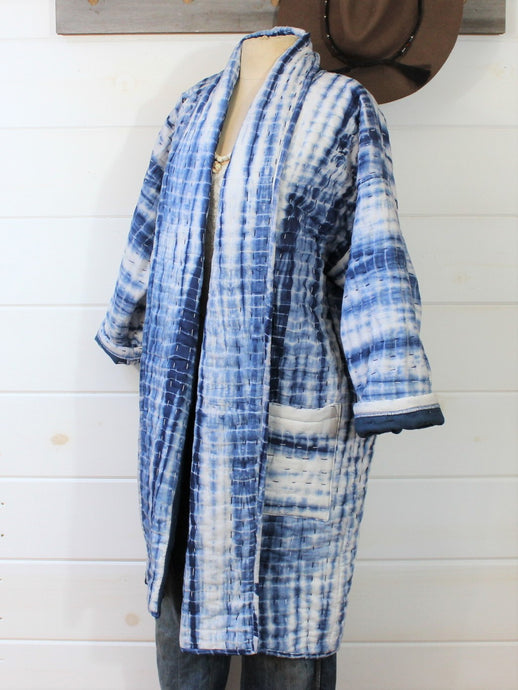 Indigo Shibori Quilted Duster