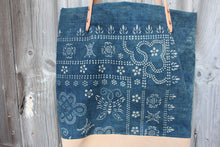 Load image into Gallery viewer, Indigo Batik + Leather Tote